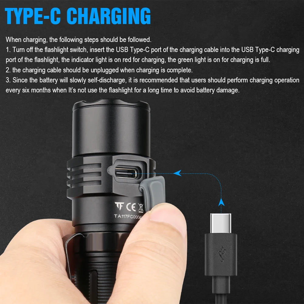 Trustfire T21R Tactical Led Flashlight 2600LM Type C USB Rechargeable 21700 High Power Torch