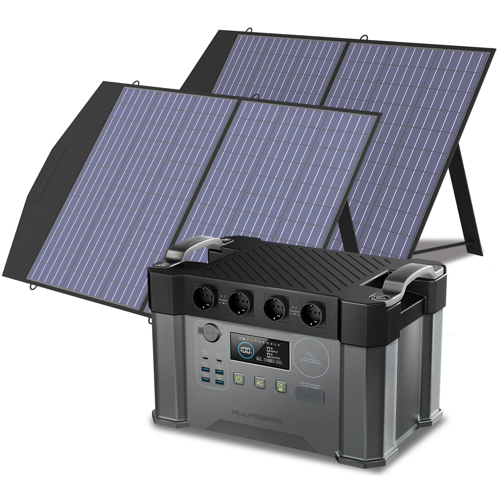 ALLPOWERS Solar Generator Kit- 1451.5Wh- 2400W Inverter- 110V/230V Pure Sine Wave AC Outlet- 2×100W Portable Solar Panels