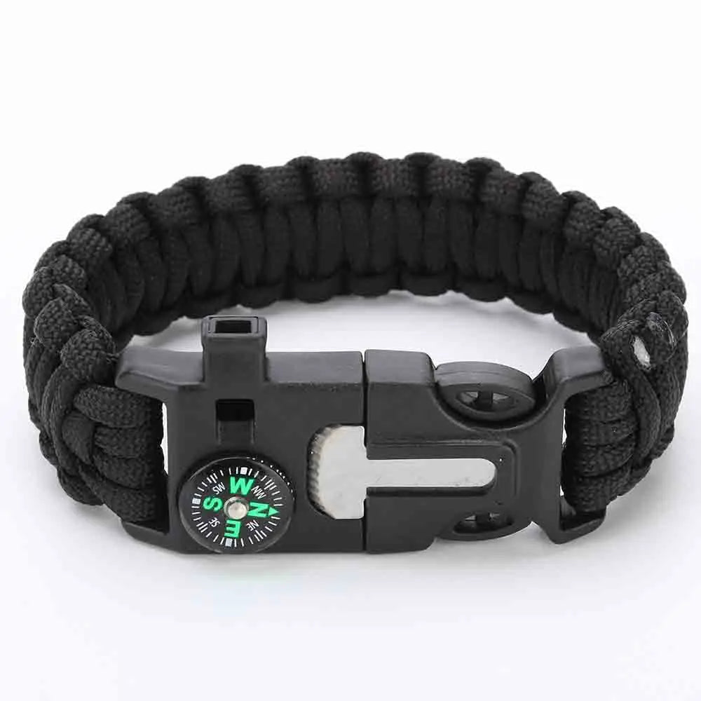 Outdoor Survival Para cord Rope Emergency Firestarter Whistle Compass Tactical Survival Bracelet Tool