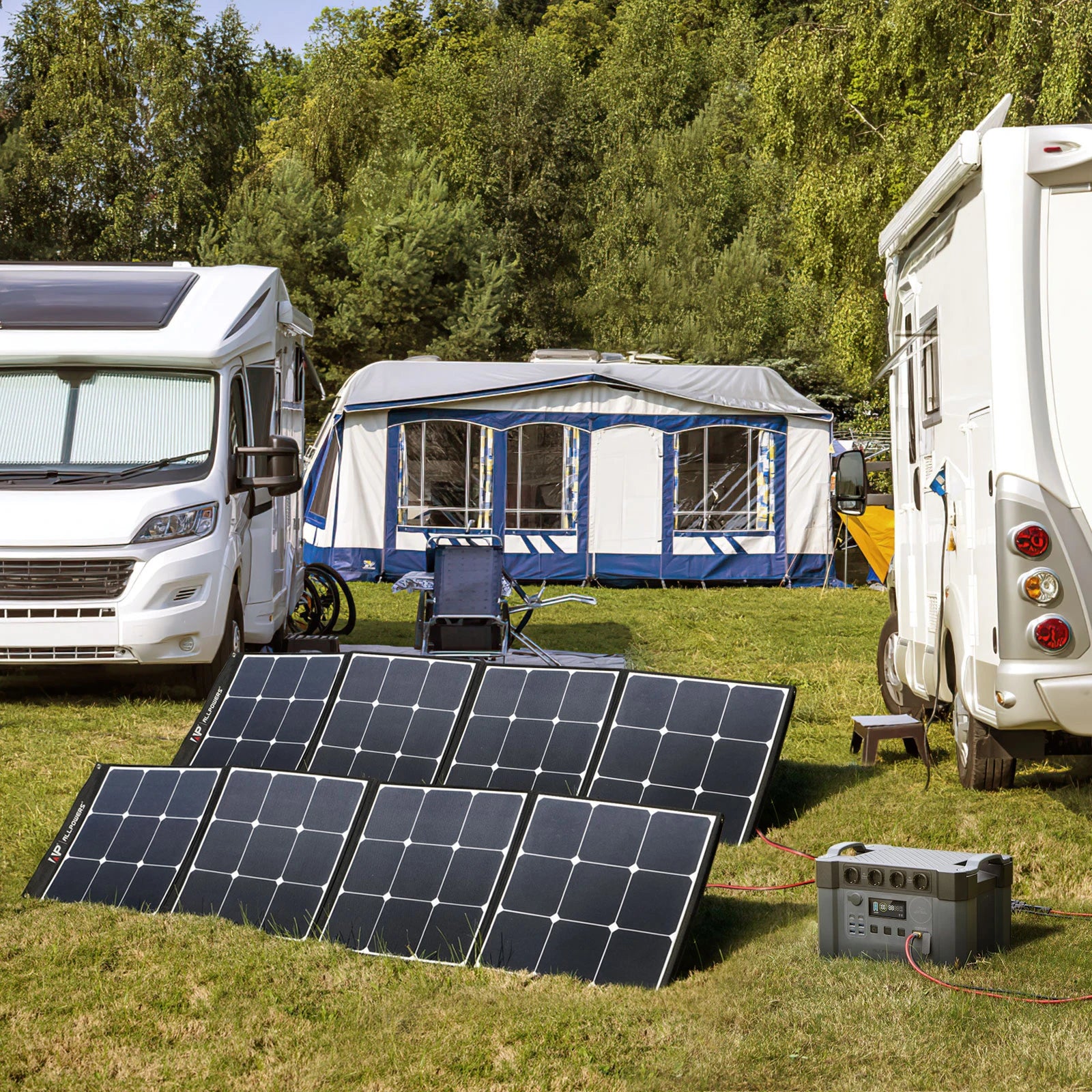 ALLPOWERS Solar Generator Kit- 1451.5Wh- 2400W Inverter- 110V/230V Pure Sine Wave AC Outlet- 2×100W Portable Solar Panels