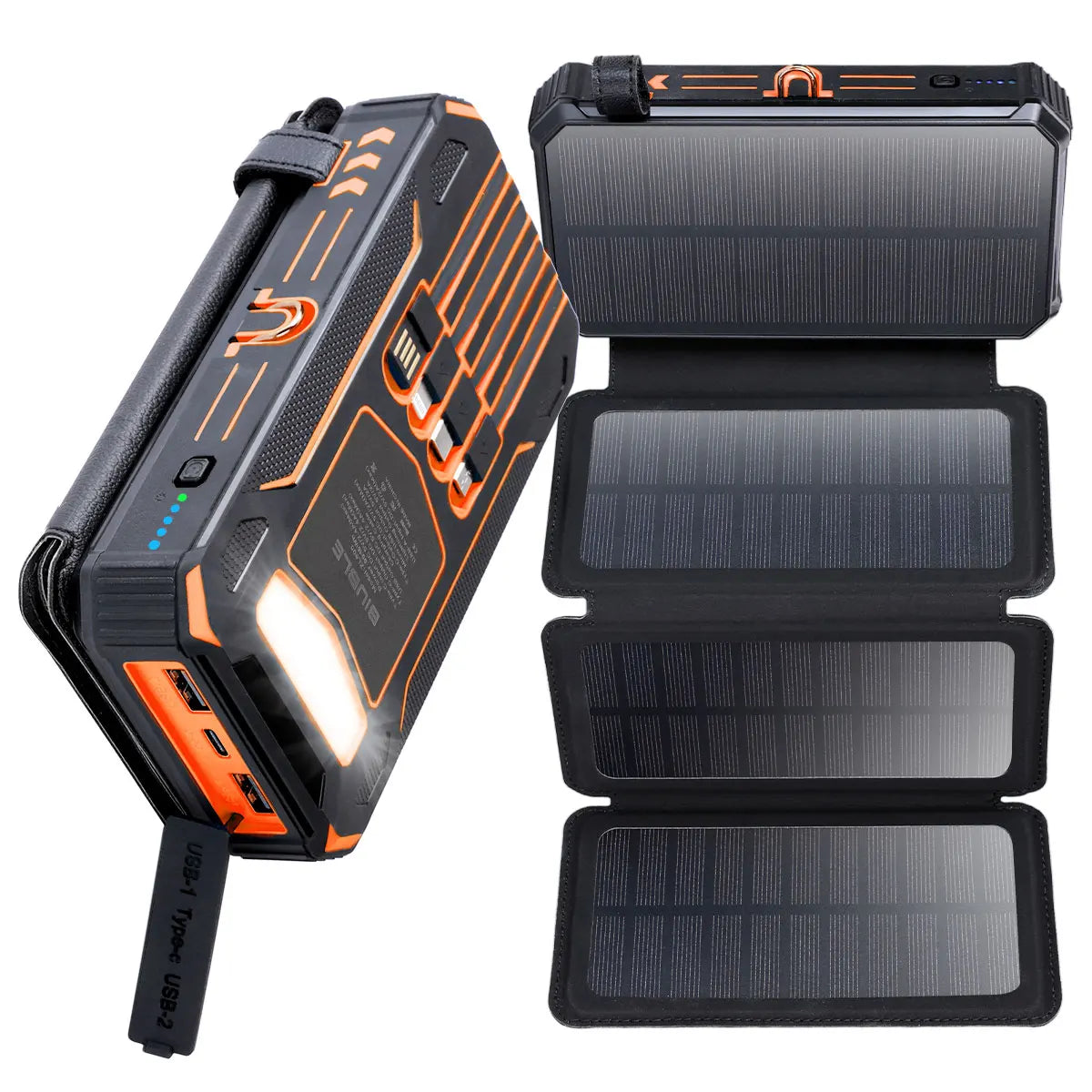 Compact Solar Power Bank Fast Charging enabled 20000mAh With Wire