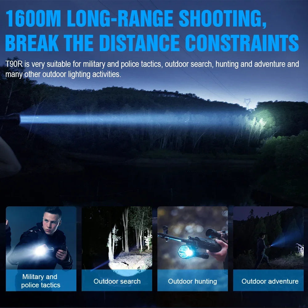 Trustfire T90R- Tactical Powerful Flashlight 4800Lumens- High Power Rechargeable Led Torch 1600M