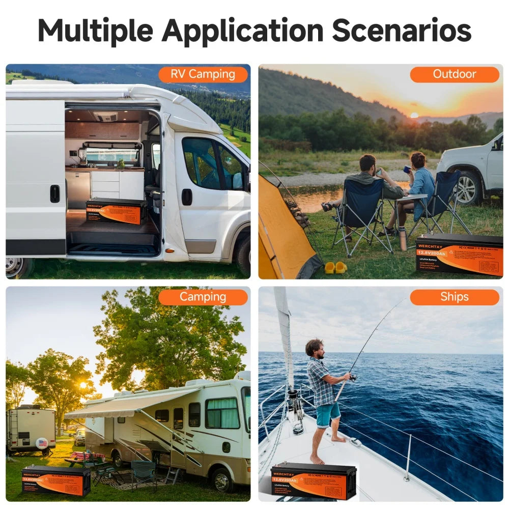 WERCHTAY LiFePO4 12V Battery with BMS 25000 Cycles 100A 200A Lithium Battery