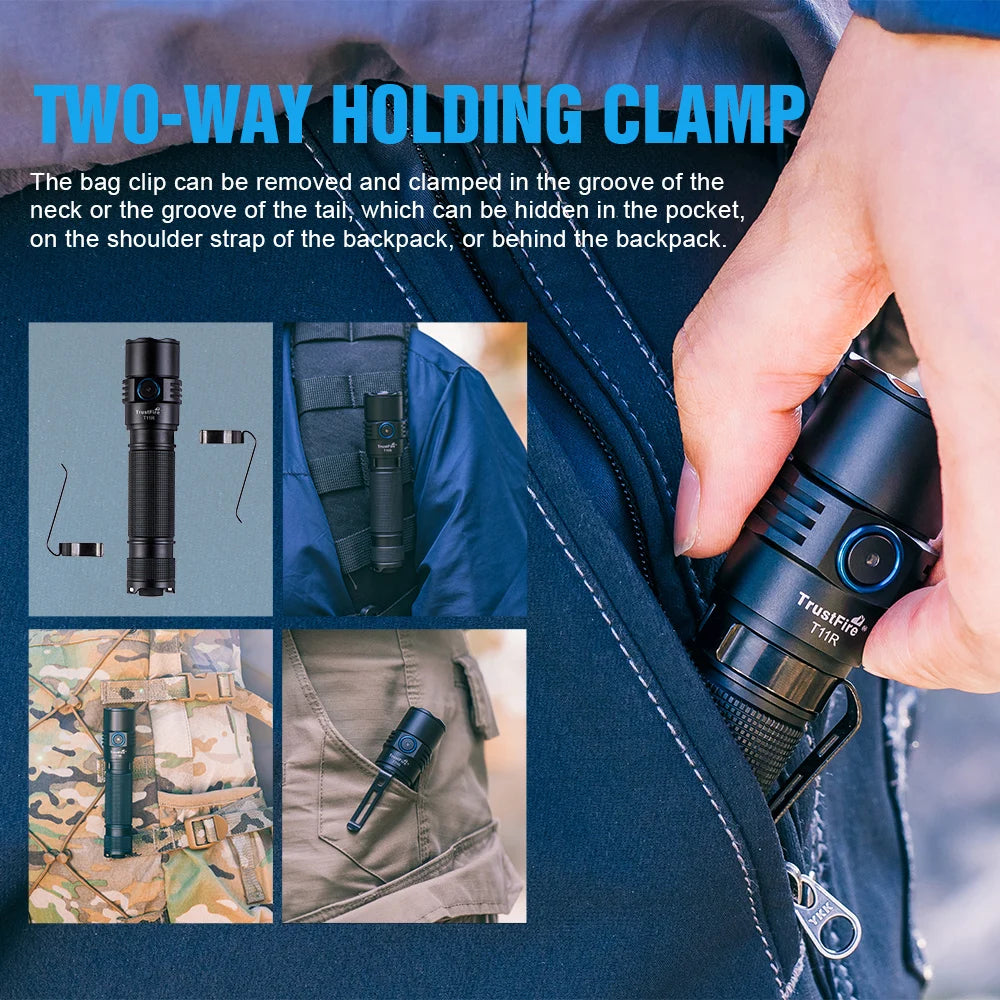 Trustfire T11R Tactical Led Flashlight- 1800 Lumen- Powerful Type C USB Rechargeable 18650 High Power Torch Lamp Dual Switch