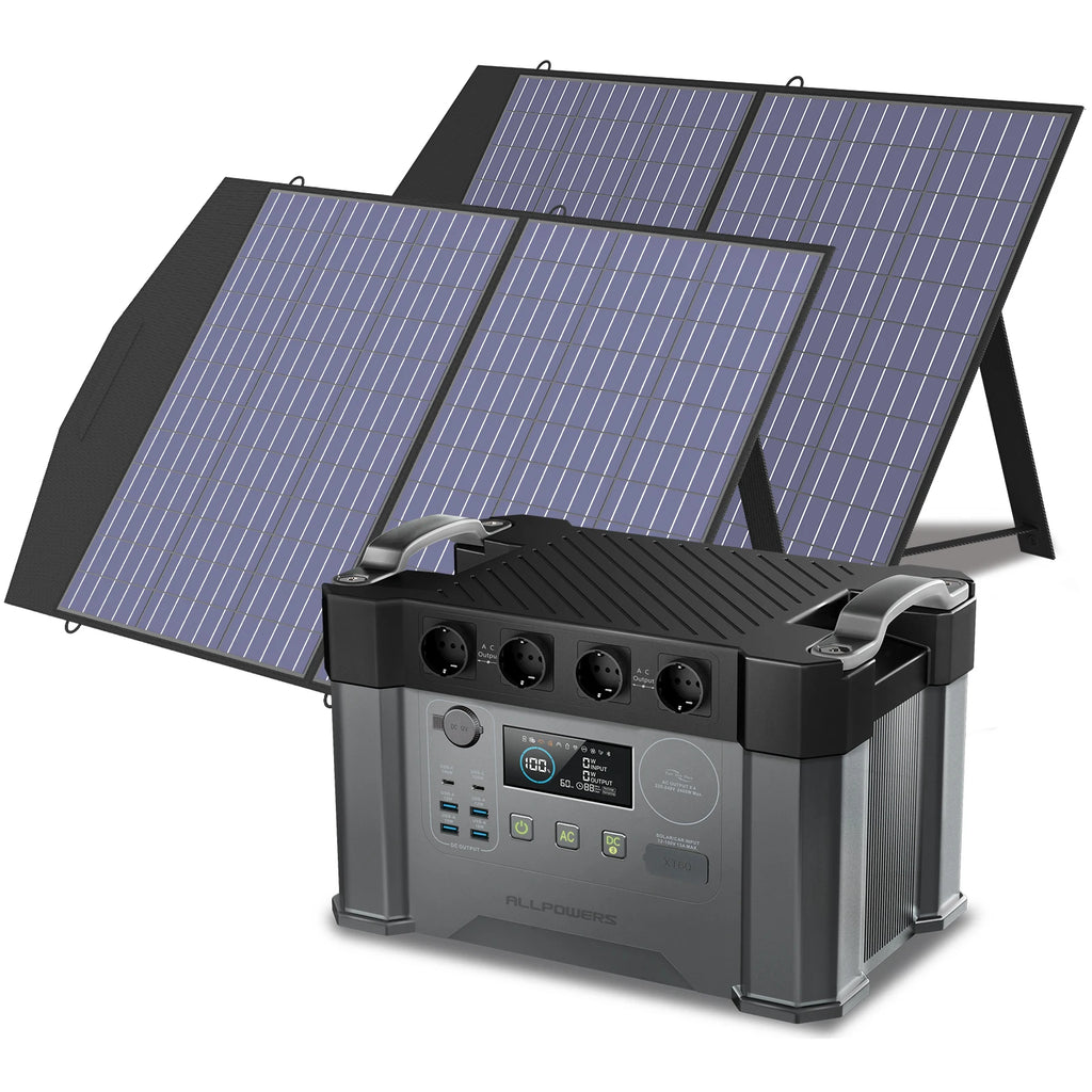 ALLPOWERS Solar Generator Kit- 1451.5Wh- 2400W Inverter- 110V/230V Pure Sine Wave AC Outlet- 2×100W Portable Solar Panels