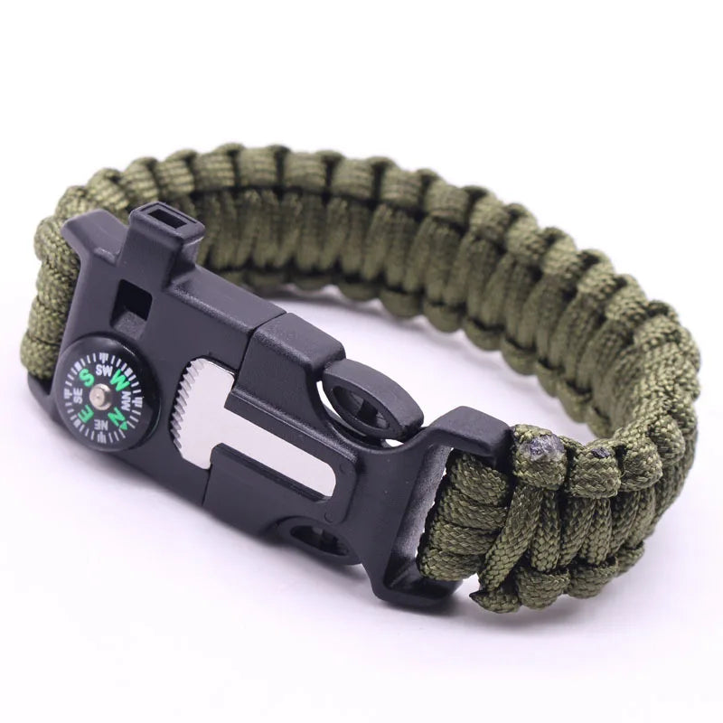 Outdoor Survival Para cord Rope Emergency Firestarter Whistle Compass Tactical Survival Bracelet Tool