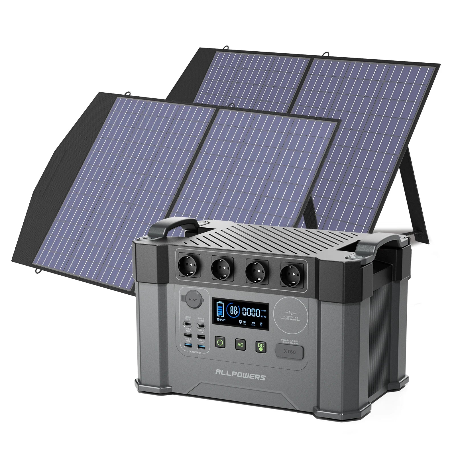 ALLPOWERS Solar Generator Kit- 1451.5Wh- 2400W Inverter- 110V/230V Pure Sine Wave AC Outlet- 2×100W Portable Solar Panels