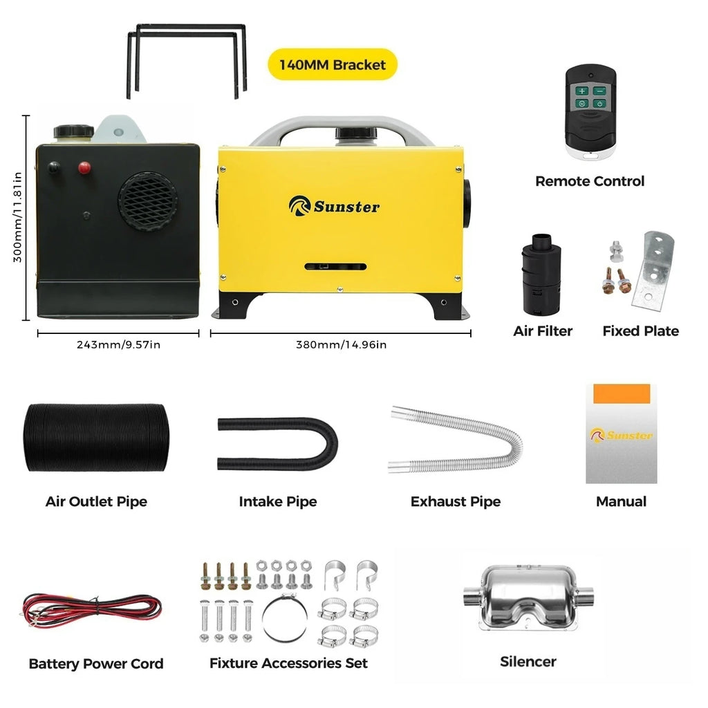 Diesel Heater- 8KW- 12V/24V- Diesel Air Heater with built in LCD Panel & Remote Control- Low Noise