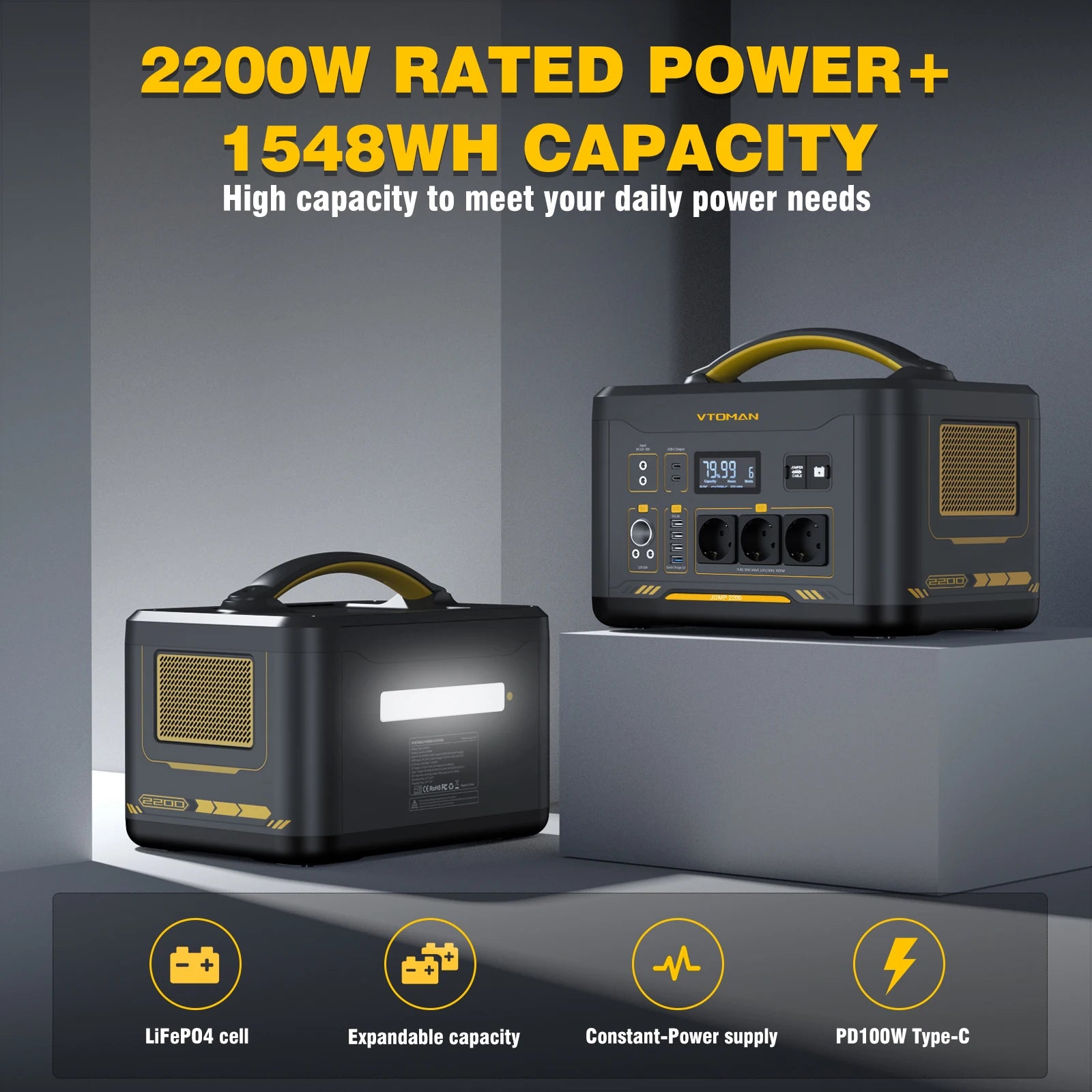 VTOMAN JUMP 2200 Power Station 1548Wh LiFePO4 Battery 2200W AC Output