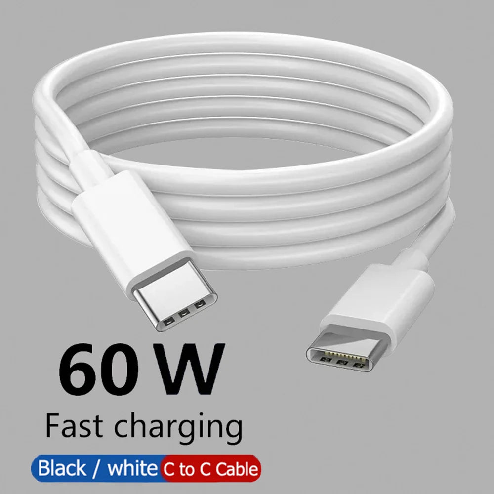 USB-C to USB-C Fast Charge Cable- Black/White- 1M/2M/3M