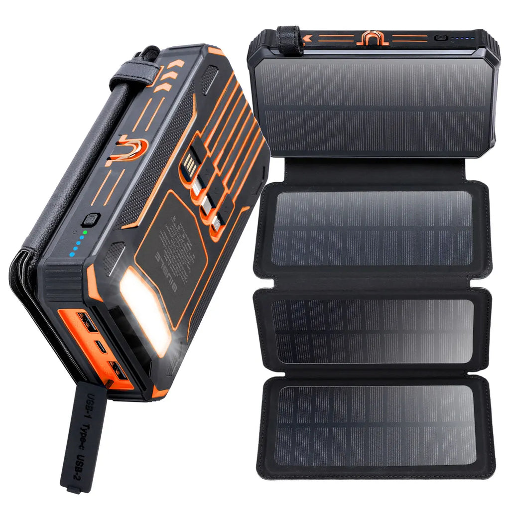 Compact Solar Power Bank Fast Charging enabled 20000mAh With Wire