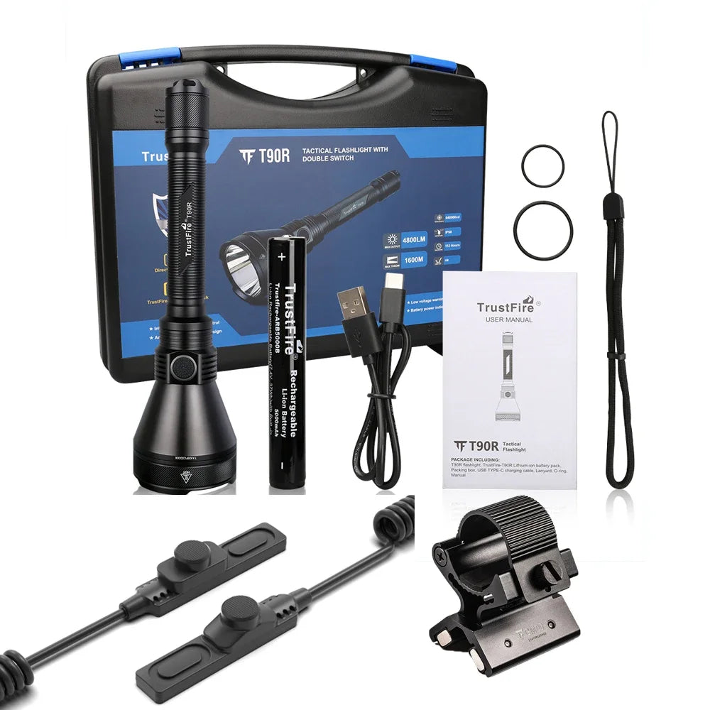 Trustfire T90R- Tactical Powerful Flashlight 4800Lumens- High Power Rechargeable Led Torch 1600M
