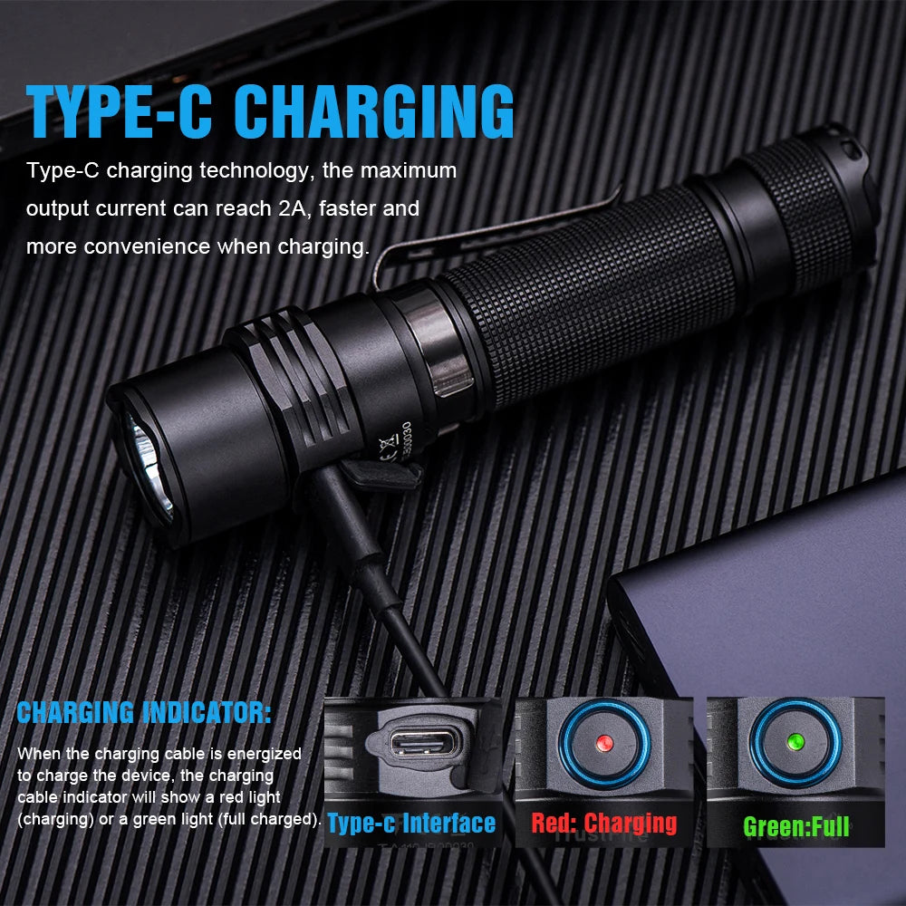 Trustfire T11R Tactical Led Flashlight- 1800 Lumen- Powerful Type C USB Rechargeable 18650 High Power Torch Lamp Dual Switch